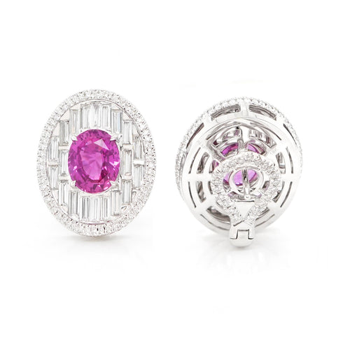 ES-24004-3.011 / 3.030 cts Oval Fancy Pink Sapphire with Diamond Earrings