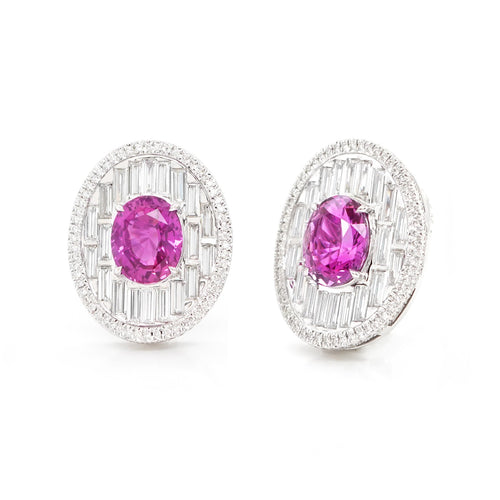 ES-24004-3.011 / 3.030 cts Oval Fancy Pink Sapphire with Diamond Earrings