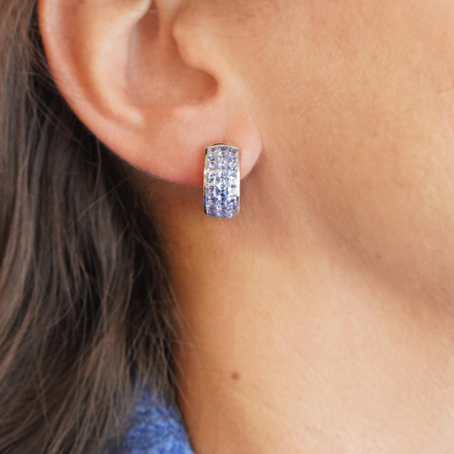 5.86 cts Square Princess Blue Sapphire Huggie Earrings