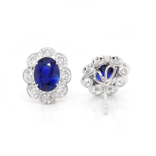 4.90 /4.67 cts Oval Blue Sapphire with Diamond Earrings