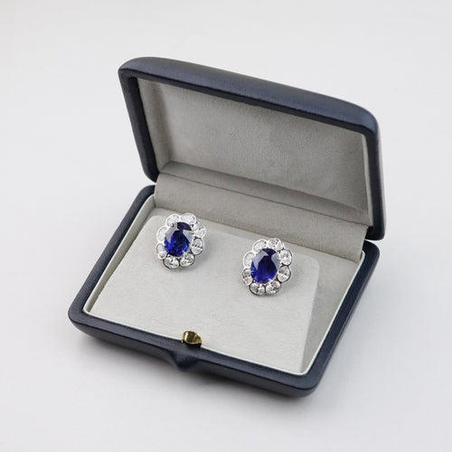 4.90 /4.67 cts Oval Blue Sapphire with Diamond Earrings