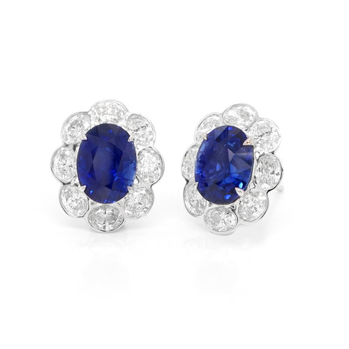 4.90 /4.67 cts Oval Blue Sapphire with Diamond Earrings
