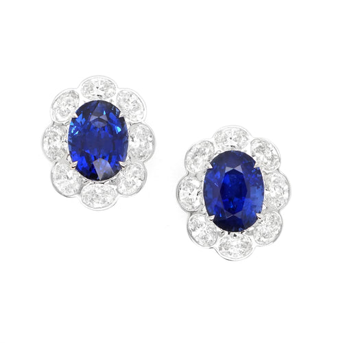 4.90 /4.67 cts Oval Blue Sapphire with Diamond Earrings