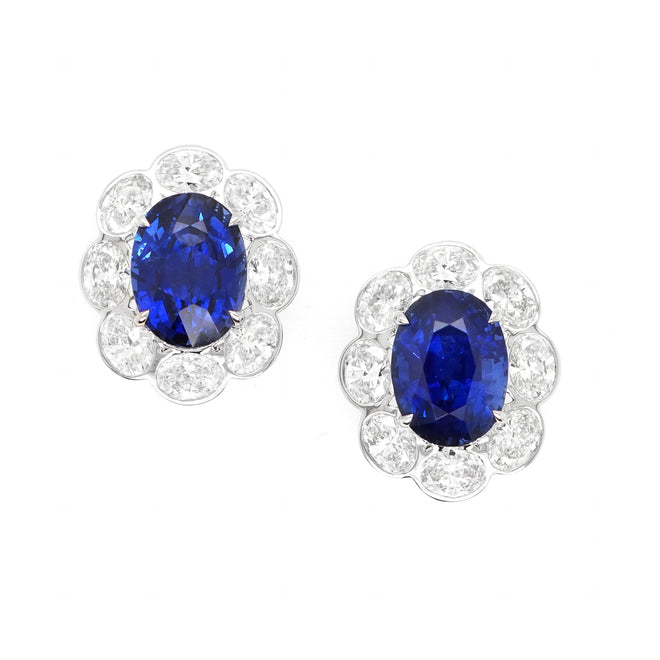 4.90 /4.67 cts Oval Blue Sapphire with Diamond Earrings