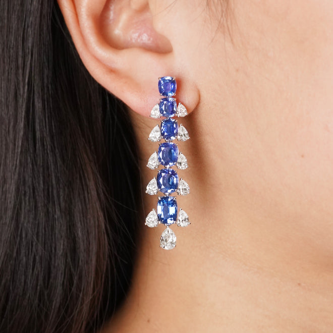 16.90 cts Blue Sapphire Unheated with Diamond Earrings