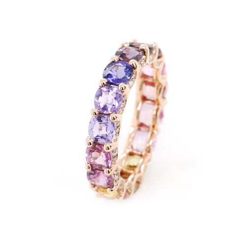 6.16 cts Cushion Fancy Sapphire Eternity Ring