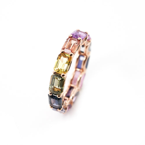 ETN-RS-21012-7.73 cts Unheated Octagon Fancy Sapphire Eternity Ring