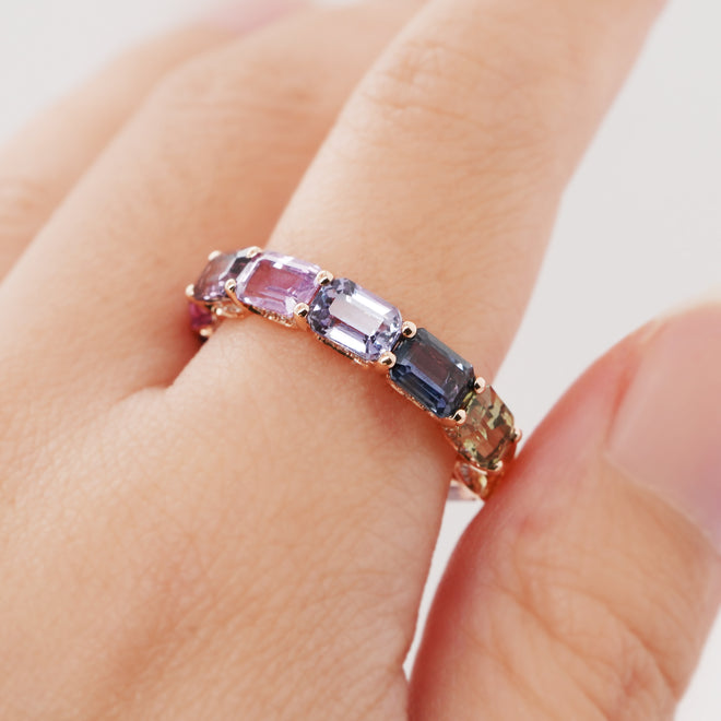 ETN-RS-21012-7.73 cts Unheated Octagon Fancy Sapphire Eternity Ring