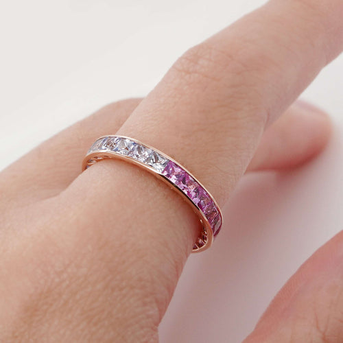  3.25 cts Princess Fancy Sapphire Eternity Ring