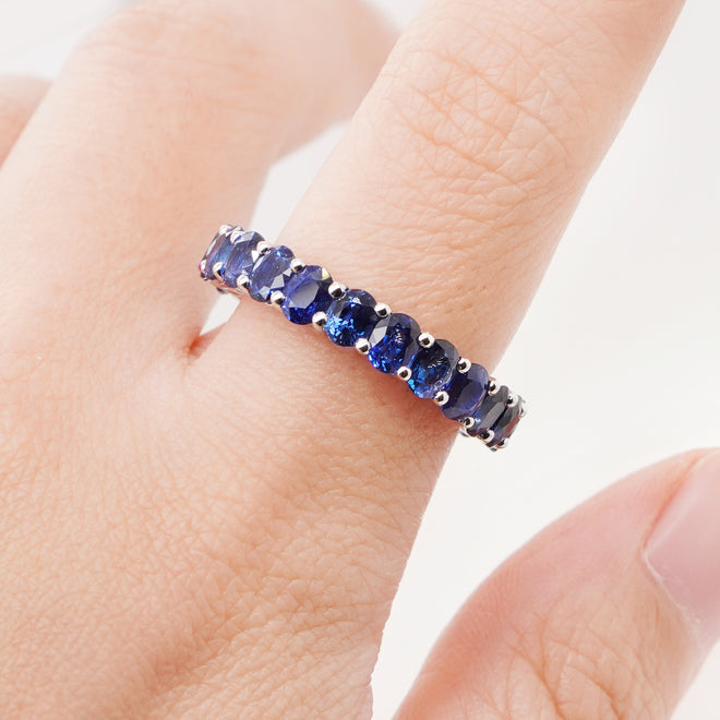  6.41 cts Oval Blue Sapphire Eternity Ring
