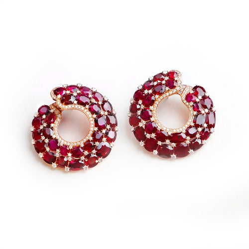 52.23 cts Unheated Cushion Oval Ruby Eternity Hoops