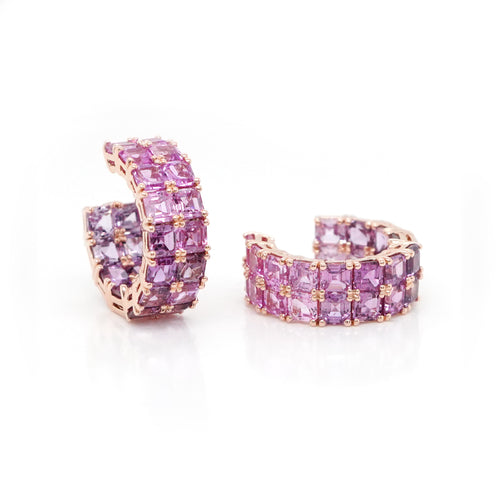 14.23 cts Pink Sapphire Asscher Eternity Hoops