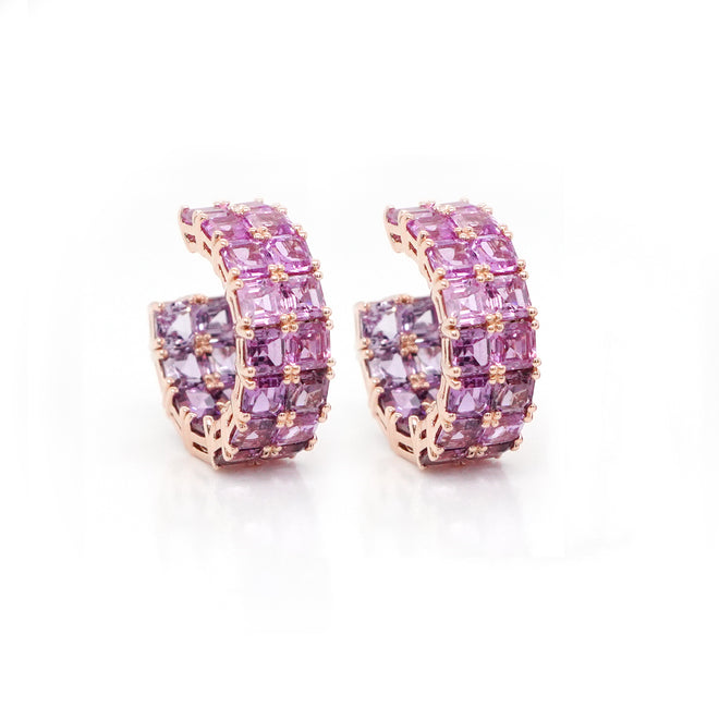 14.23 cts Pink Sapphire Asscher Eternity Hoops