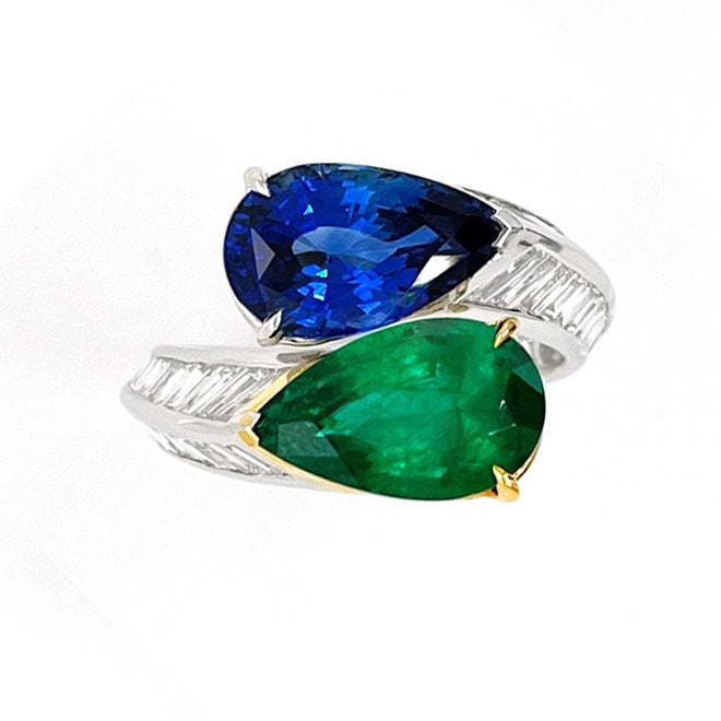 3.309 / 2.436 cts Blue Sapphire and Emerald Ring