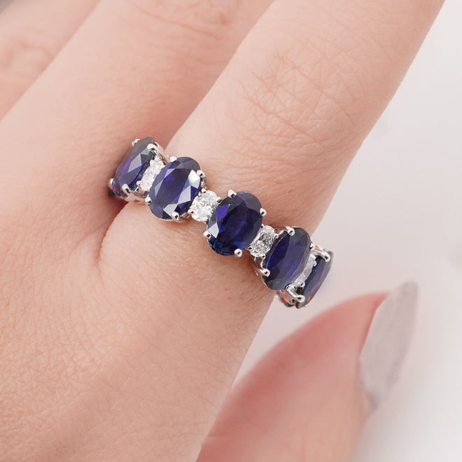 8.95 cts Oval Blue Sapphire with Diamond Eternity Ring