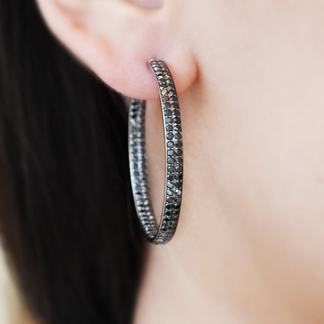 4.32 cts Round Black Diamond Eternity Hoops