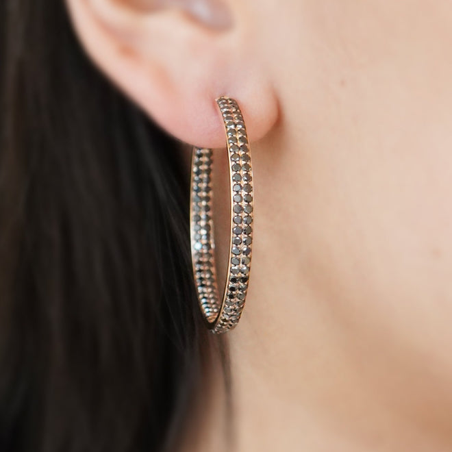 4.41 cts Round Black Diamond Eternity Hoops