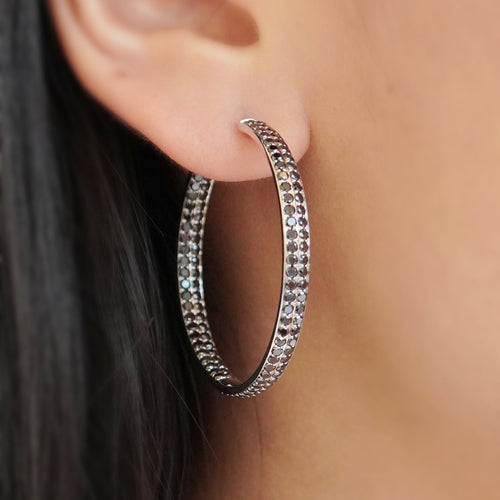 4.28 cts Round Black Diamond Eternity Hoops