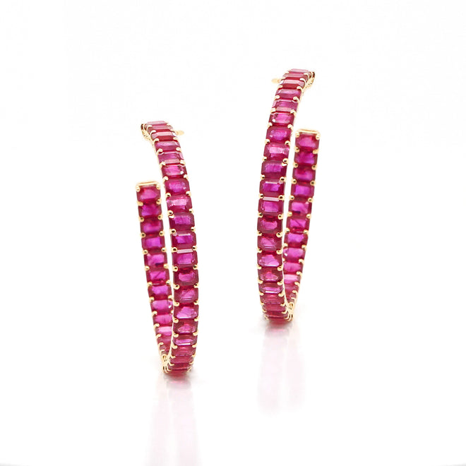18.47 cts Octagon Ruby Eternity Hoops