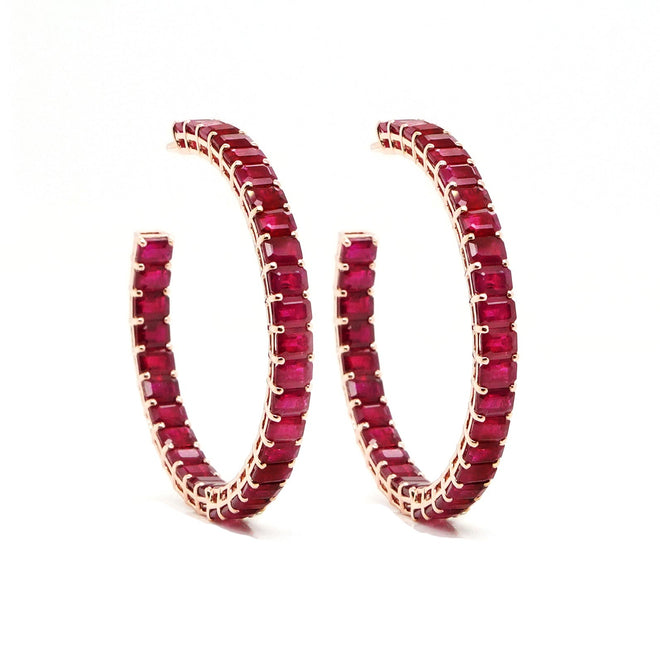 22.70 cts Octagon Ruby Eternity Hoops