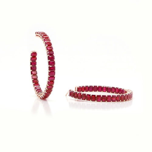 22.70 cts Octagon Ruby Eternity Hoops