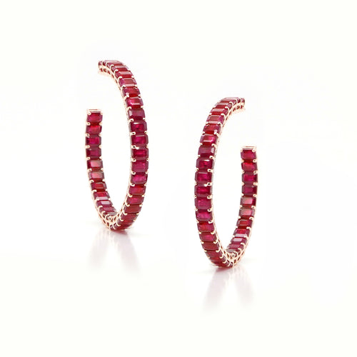 22.70 cts Octagon Ruby Eternity Hoops