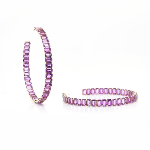 54.58 cts Princess Fancy Sapphire Eternity Hoops