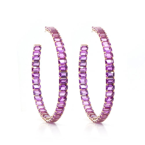 54.58 cts Princess Fancy Sapphire Eternity Hoops