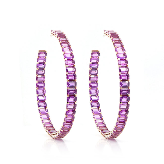 54.58 cts Princess Fancy Sapphire Eternity Hoops