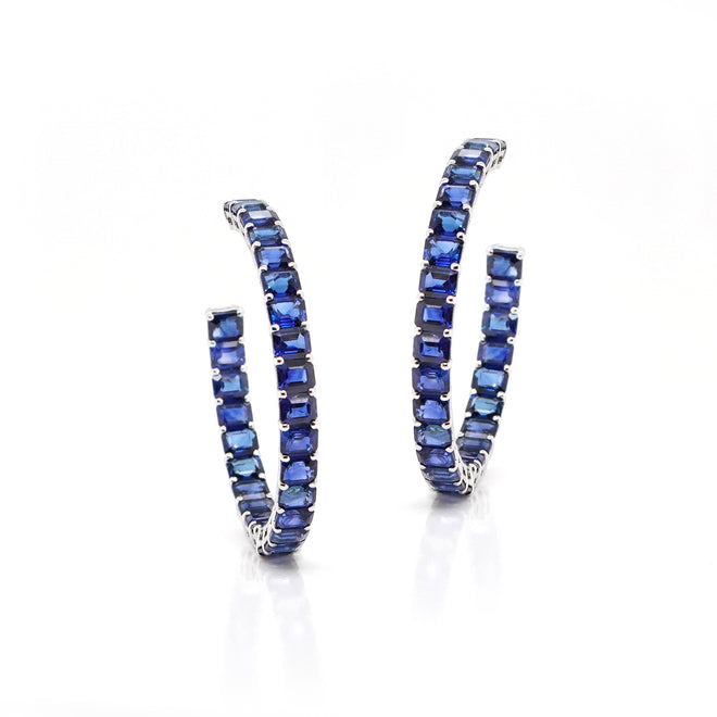 23.29 cts Blue Octagon Sapphire Eternity Hoops
