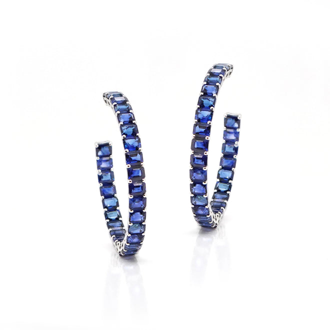 23.29 cts Blue Octagon Sapphire Eternity Hoops