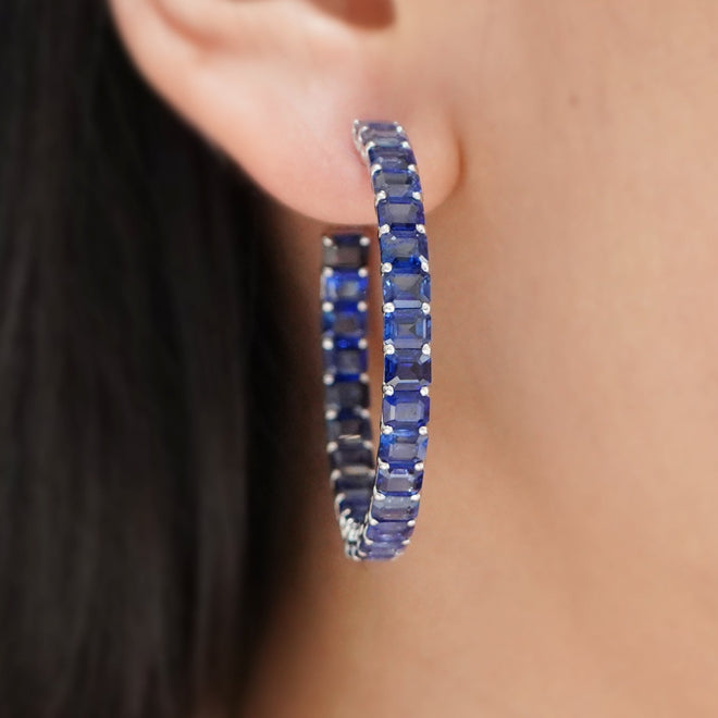23.29 cts Blue Octagon Sapphire Eternity Hoops
