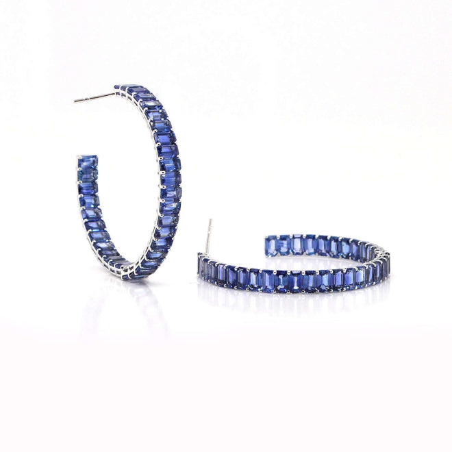 22.56 cts Blue Octagon Sapphire Eternity Hoops