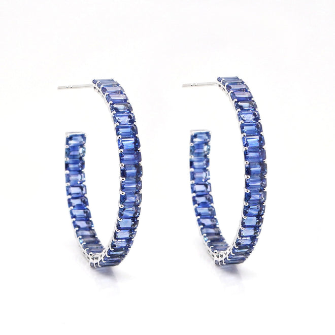 22.56 cts Blue Octagon Sapphire Eternity Hoops