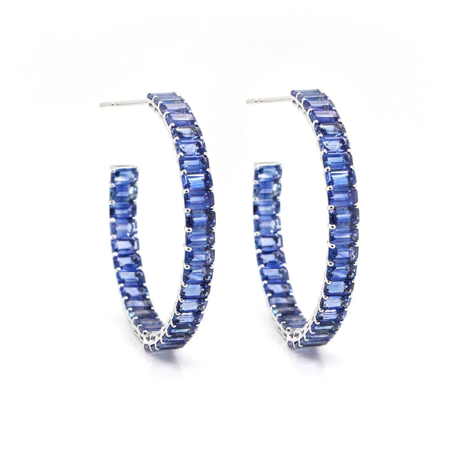 22.56 cts  Octagon Blue Sapphire Eternity Hoops