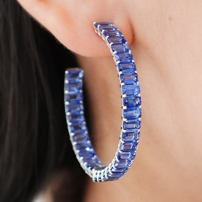 22.56 cts Blue Octagon Sapphire Eternity Hoops
