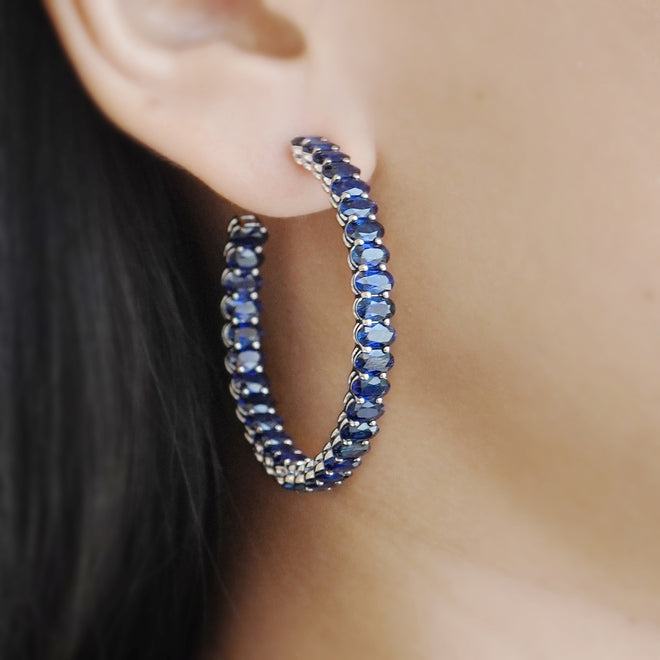 20.81 cts Blue Octagon Sapphire Eternity Hoops