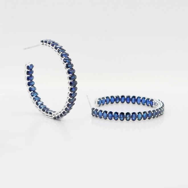 20.81 cts Blue Octagon Sapphire Eternity Hoops