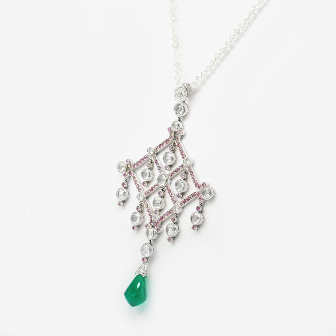 8.66 cts Colombian Emerald with Diamond Necklace
