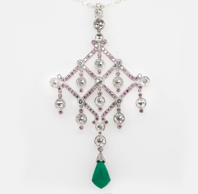 8.66 cts Colombian Emerald with Diamond Necklace