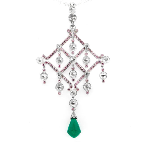 8.66 cts Colombian Emerald with Diamond Necklace