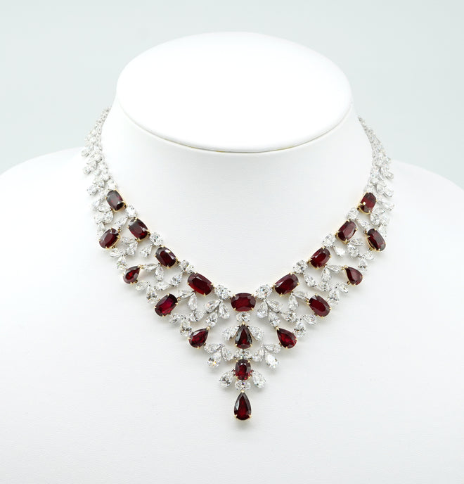 60.99 / 58.48 cts Oval Ruby with Pear Shape Diamond Necklace