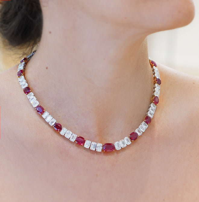 42.10 cts Oval Ruby with Diamond Necklace