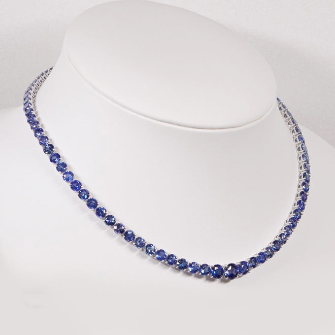 61.80 cts Round Blue Sapphire Necklace