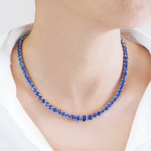 61.80 cts Round Blue Sapphire Necklace
