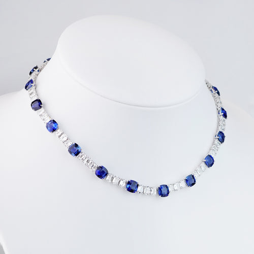 53.82 cts Blue Sapphire with Diamond Necklace (ENQUIRE)