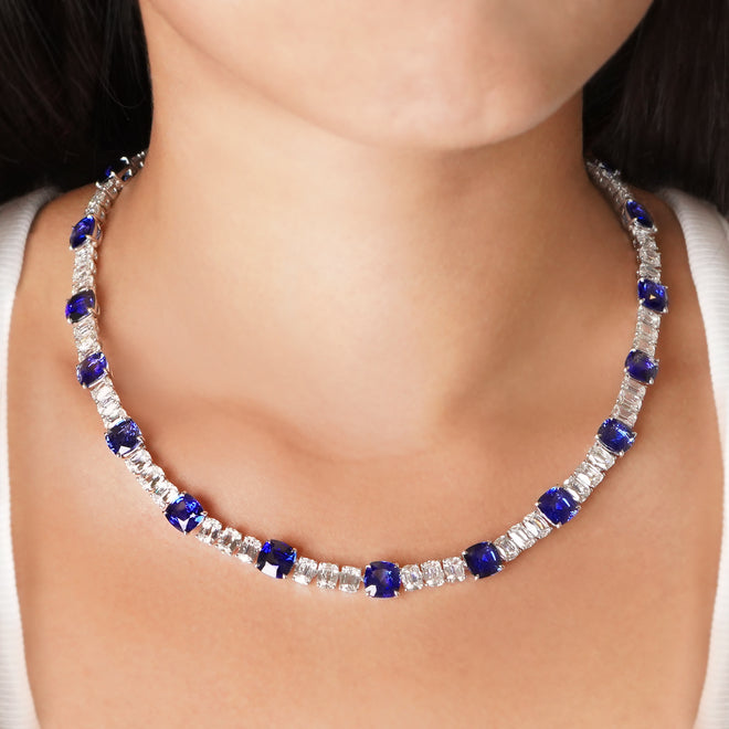 53.82 cts Blue Sapphire with Diamond Necklace (ENQUIRE)