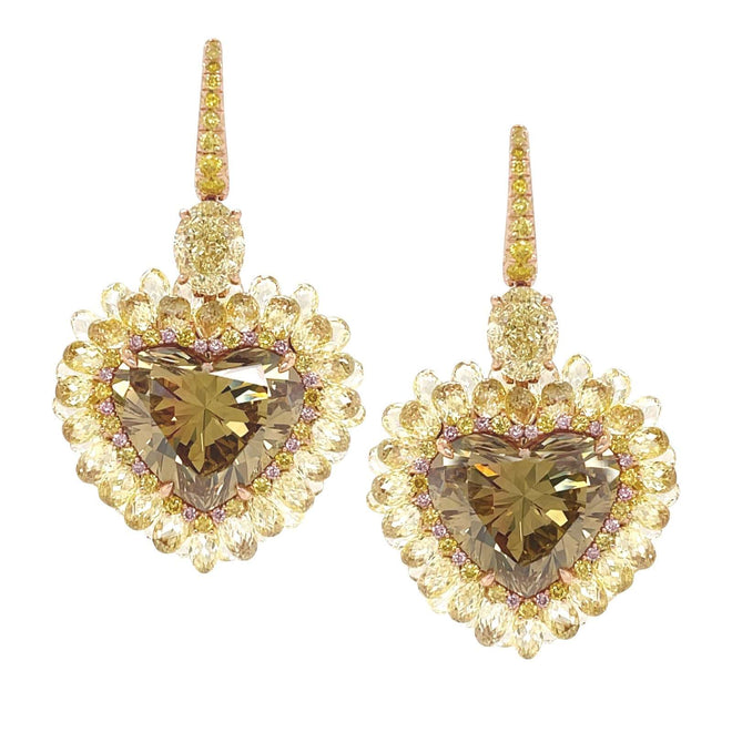28.01 cts  Heart Shape Yellow Diamond Earrings (ENQUIRE)