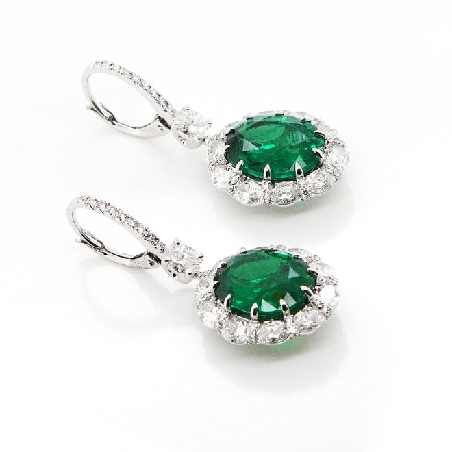  3.41 / 2.85 cts Emerald with Diamond Earrings