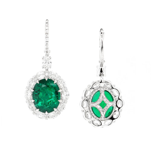  3.41 / 2.85 cts Emerald with Diamond Earrings